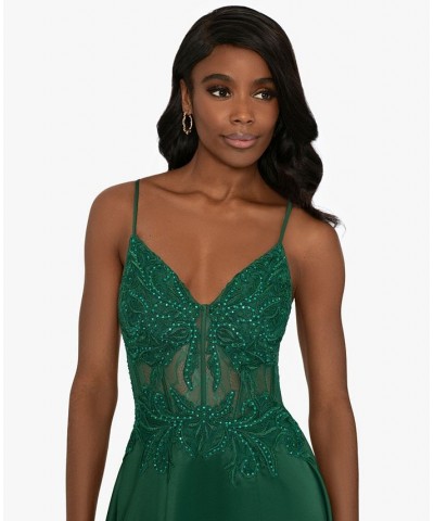 Juniors' Sequined Embroidered-Bodice Gown Hunter $106.02 Dresses