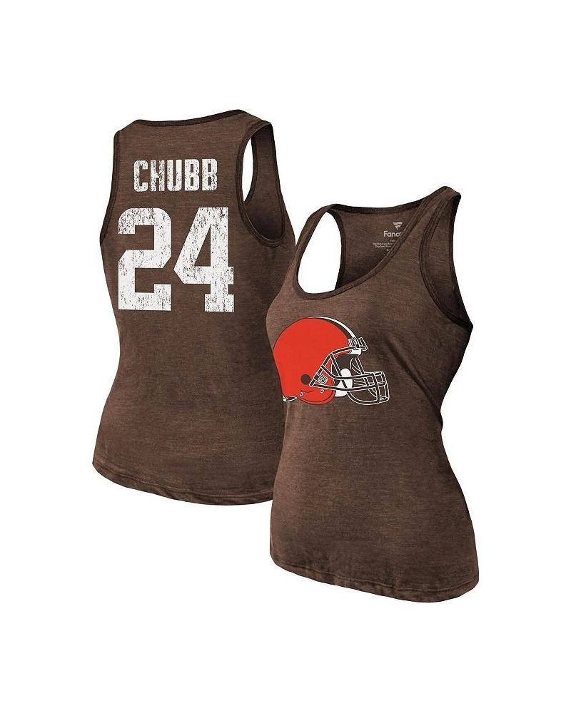 Women's Threads Nick Chubb Heathered Brown Cleveland Browns Name & Number Tri-Blend Tank Top Brown $23.76 Tops