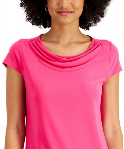 Women's Cowl-Neck Short-Sleeve Top Pink Perfection $16.66 Tops