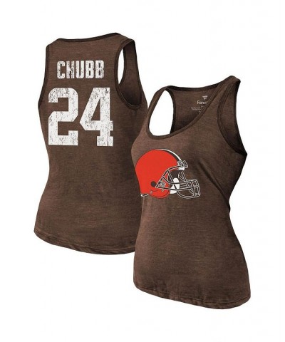 Women's Threads Nick Chubb Heathered Brown Cleveland Browns Name & Number Tri-Blend Tank Top Brown $23.76 Tops