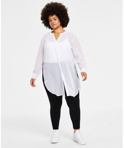 Semi-Sheer Tunic Blouse P/XS-4X White $21.47 Tops