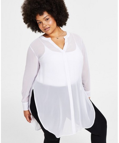 Semi-Sheer Tunic Blouse P/XS-4X White $21.47 Tops