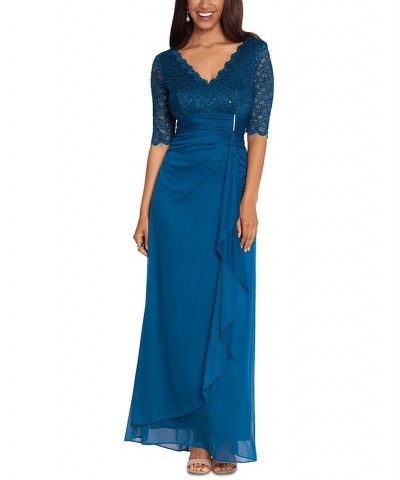 Women's Lace-Top Waterfall-Detail Gown Peacock $60.48 Dresses