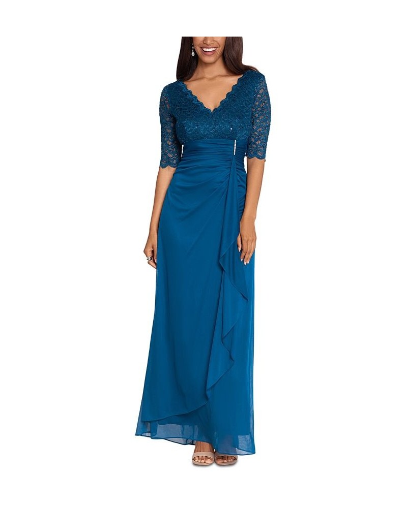 Women's Lace-Top Waterfall-Detail Gown Peacock $60.48 Dresses