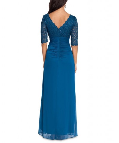 Women's Lace-Top Waterfall-Detail Gown Peacock $60.48 Dresses