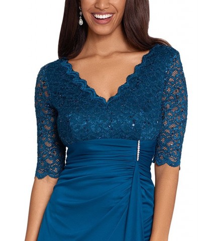 Women's Lace-Top Waterfall-Detail Gown Peacock $60.48 Dresses