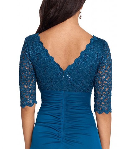 Women's Lace-Top Waterfall-Detail Gown Peacock $60.48 Dresses