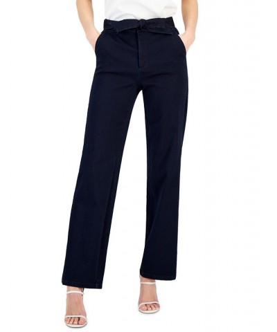 Women's High-Rise Tie-Front Denim Pants Indigo Rinse Wash $30.08 Jeans
