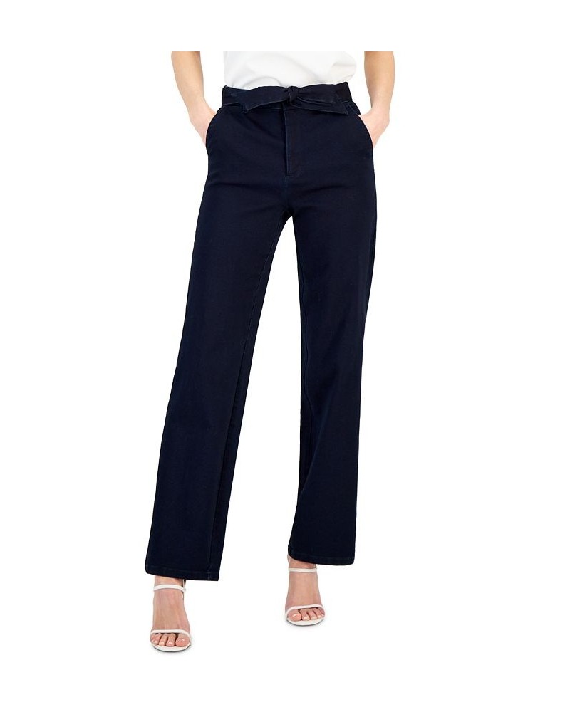 Women's High-Rise Tie-Front Denim Pants Indigo Rinse Wash $30.08 Jeans