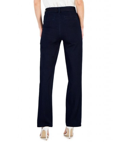 Women's High-Rise Tie-Front Denim Pants Indigo Rinse Wash $30.08 Jeans