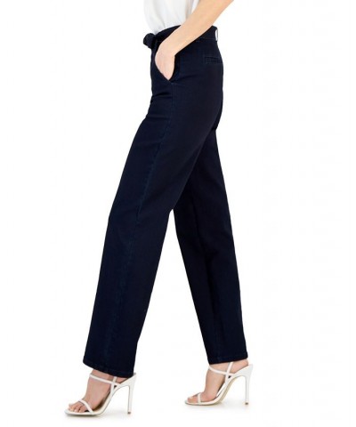 Women's High-Rise Tie-Front Denim Pants Indigo Rinse Wash $30.08 Jeans