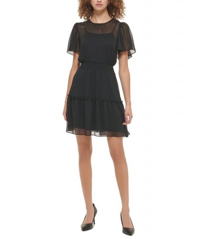 Women's Crinkle Chiffon Dress Black $53.28 Dresses