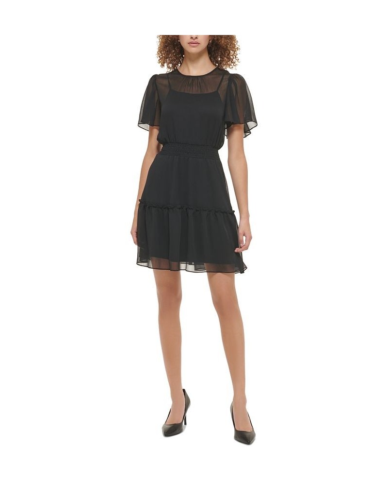 Women's Crinkle Chiffon Dress Black $53.28 Dresses