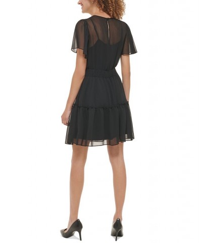 Women's Crinkle Chiffon Dress Black $53.28 Dresses