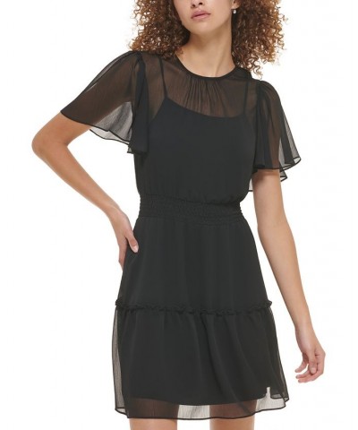 Women's Crinkle Chiffon Dress Black $53.28 Dresses