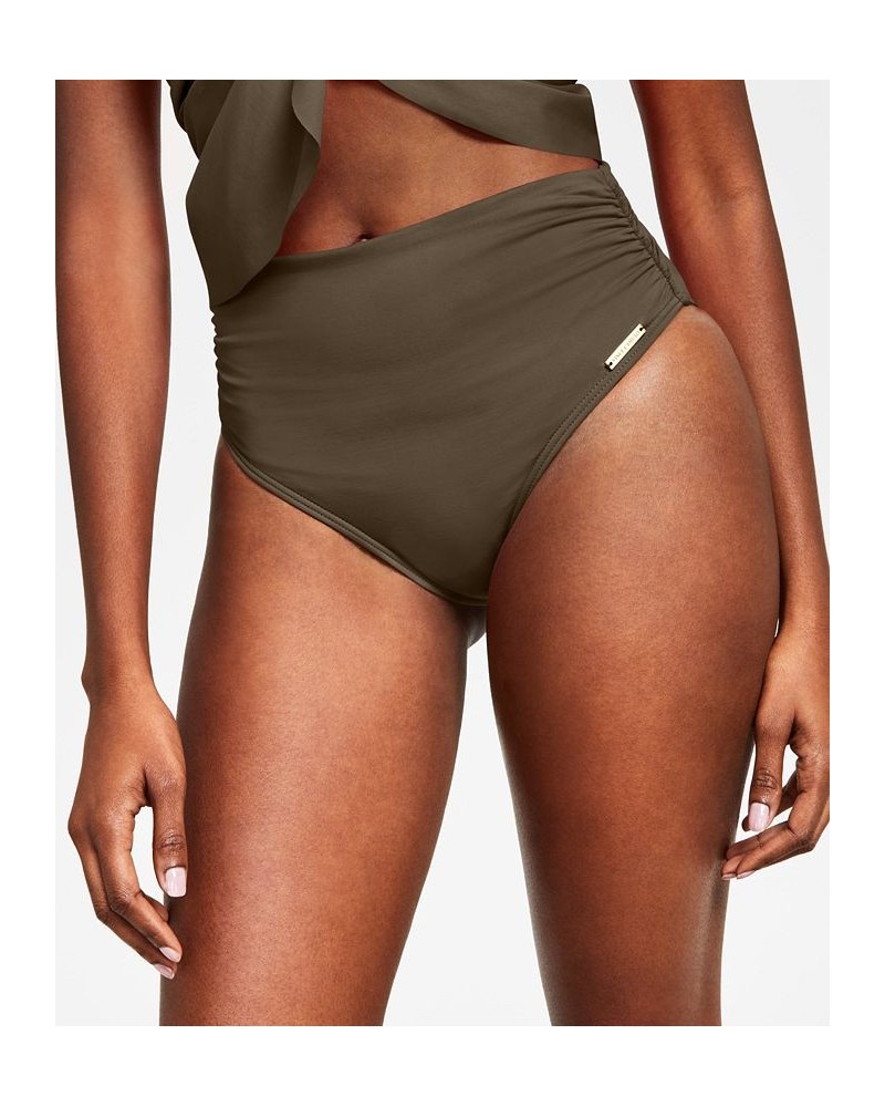 High-Waisted Bikini Bottoms Dark Fatigue Green $36.66 Swimsuits