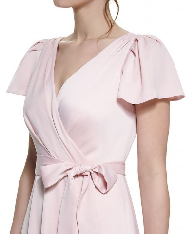 Women's Crepe-Back Satin Flutter-Sleeve Dress Pink Morganite $34.88 Dresses