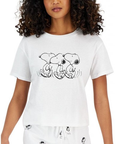 Juniors' Crew-Neck Short-Sleeve Snoopy-Graphic T-Shirt White $9.00 Tops
