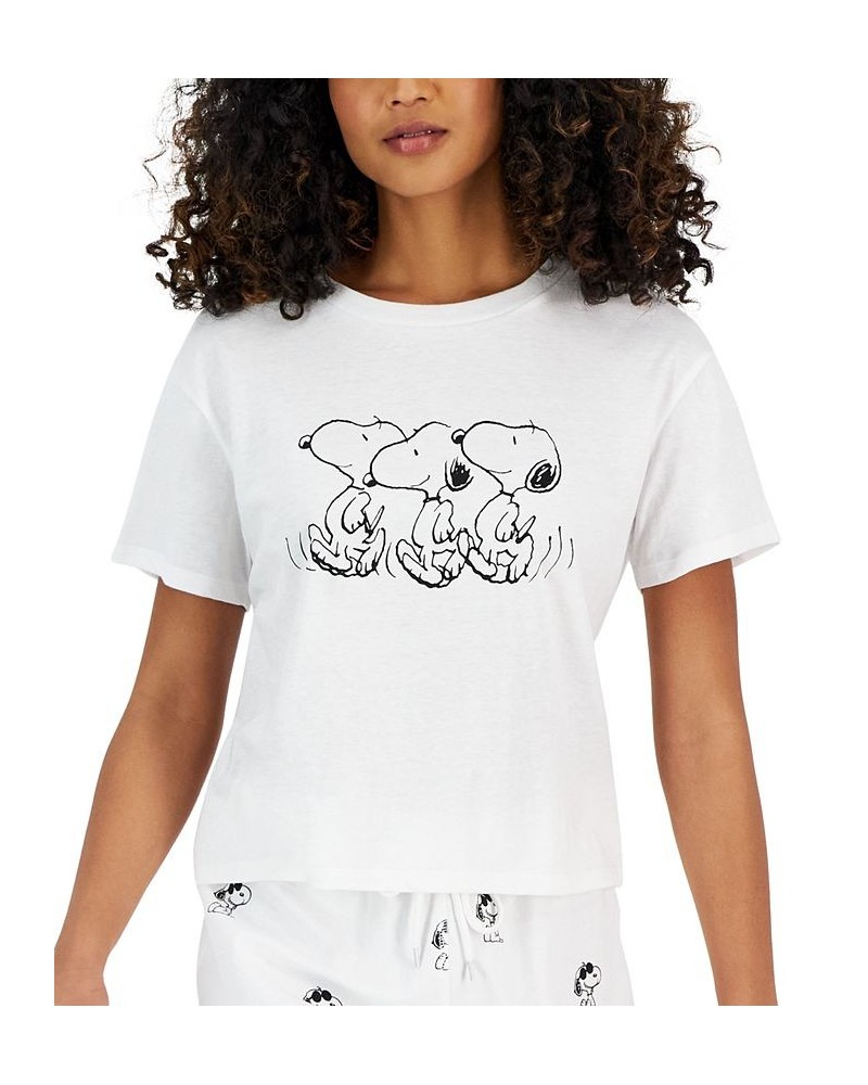 Juniors' Crew-Neck Short-Sleeve Snoopy-Graphic T-Shirt White $9.00 Tops