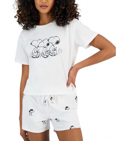 Juniors' Crew-Neck Short-Sleeve Snoopy-Graphic T-Shirt White $9.00 Tops