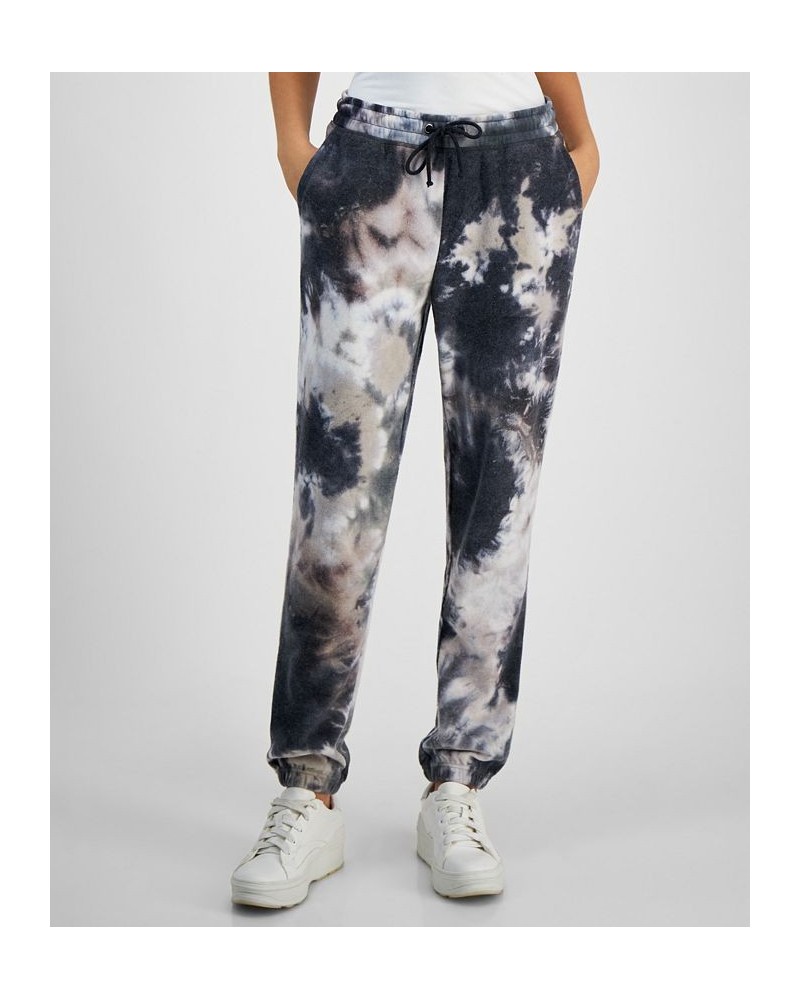 Juniors' Tie-Dye High-Rise Drawstring-Waist Jogger Pants Black $13.50 Pants