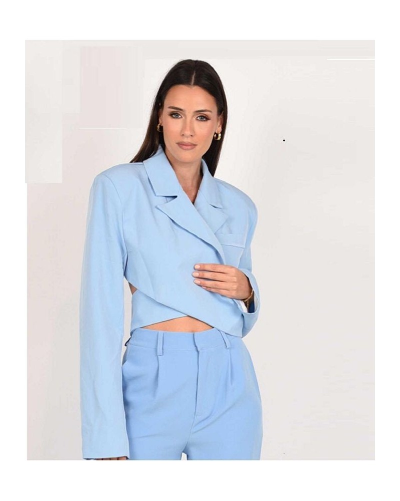 Zaine Cropped Backless Women's Blue Blazer Blue $54.06 Jackets