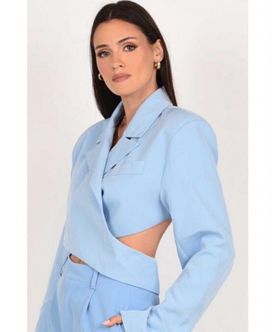 Zaine Cropped Backless Women's Blue Blazer Blue $54.06 Jackets