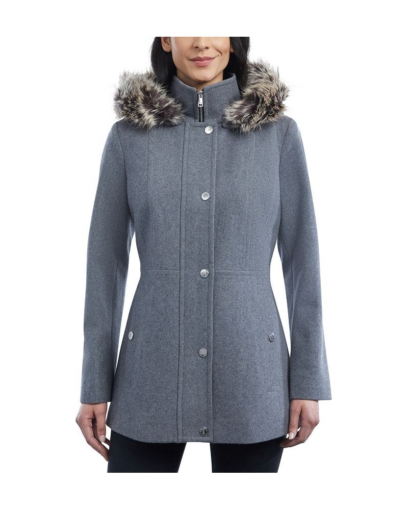 Women's Faux-Fur-Trim Hooded Walker Coat Gray $80.00 Coats