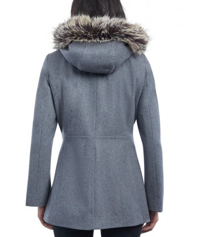 Women's Faux-Fur-Trim Hooded Walker Coat Gray $80.00 Coats