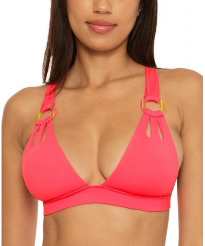 Women's Color Code V-Neck Ring-Strap Bikini Top Pink $36.96 Swimsuits