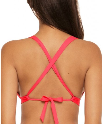 Women's Color Code V-Neck Ring-Strap Bikini Top Pink $36.96 Swimsuits