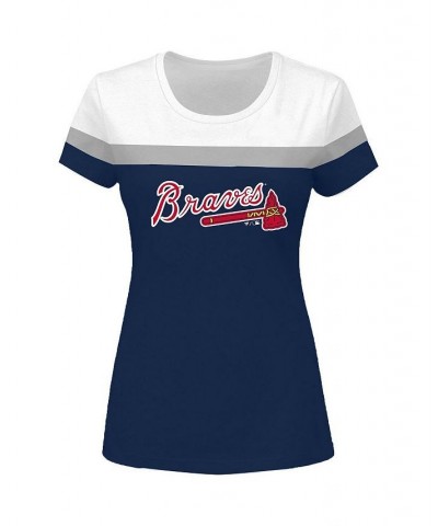 Women's White Navy Atlanta Braves Plus Size Colorblock T-shirt White $23.52 Tops
