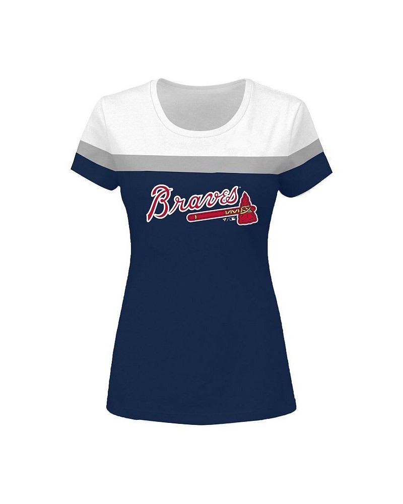 Women's White Navy Atlanta Braves Plus Size Colorblock T-shirt White $23.52 Tops