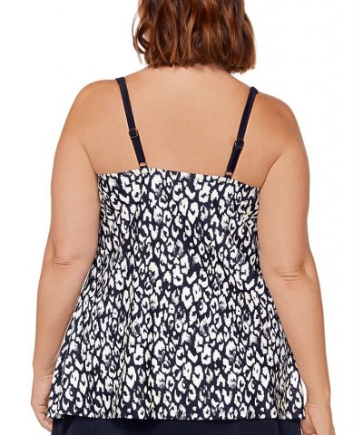 Plus Size Printed Racer-Back Underwire Tankini Swim Top Black/White $32.99 Swimsuits