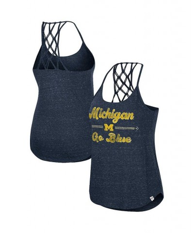 Women's Navy Michigan Wolverines Glenda Macrame Racerback Scoop Neck Tank Top Navy $21.99 Tops