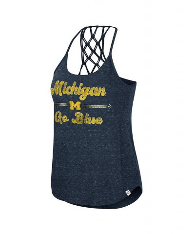 Women's Navy Michigan Wolverines Glenda Macrame Racerback Scoop Neck Tank Top Navy $21.99 Tops