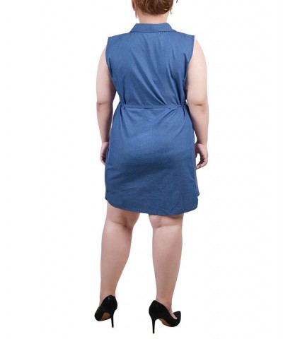 Plus Size Sleeveless Belted Chambray Dress Medium Denim $16.60 Dresses