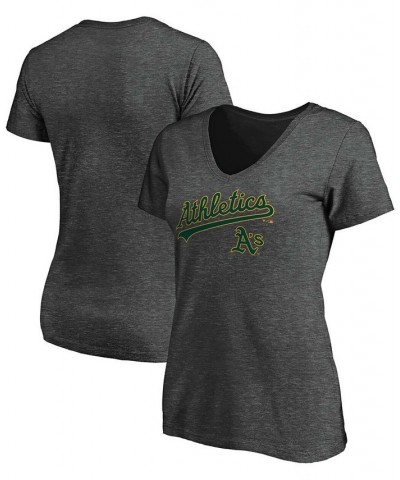 Women's Heathered Charcoal Oakland Athletics Team Logo Lockup V-Neck T-shirt Heather Charcoal $16.80 Tops