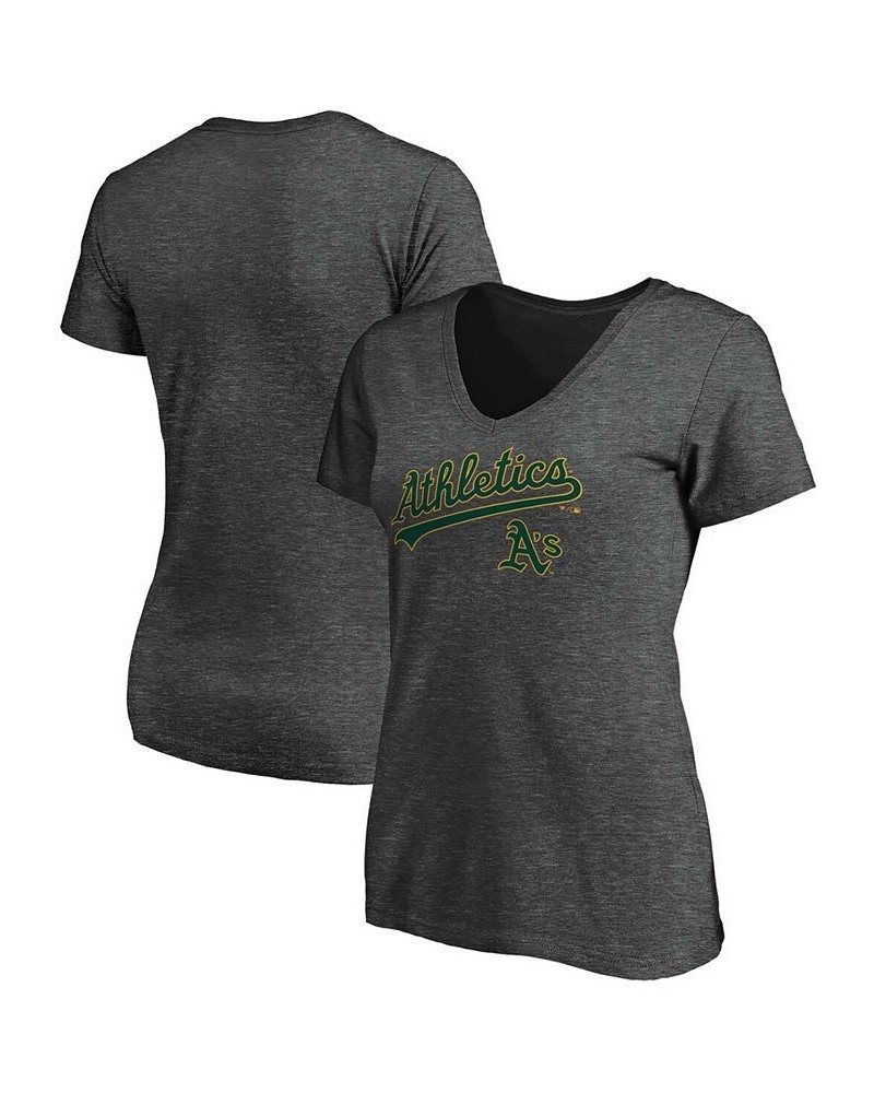 Women's Heathered Charcoal Oakland Athletics Team Logo Lockup V-Neck T-shirt Heather Charcoal $16.80 Tops