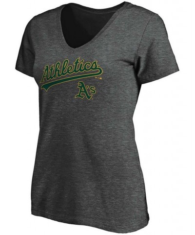 Women's Heathered Charcoal Oakland Athletics Team Logo Lockup V-Neck T-shirt Heather Charcoal $16.80 Tops