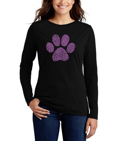 Women's XOXO Dog Paw Word Art Long Sleeve T-shirt Black $17.02 Tops
