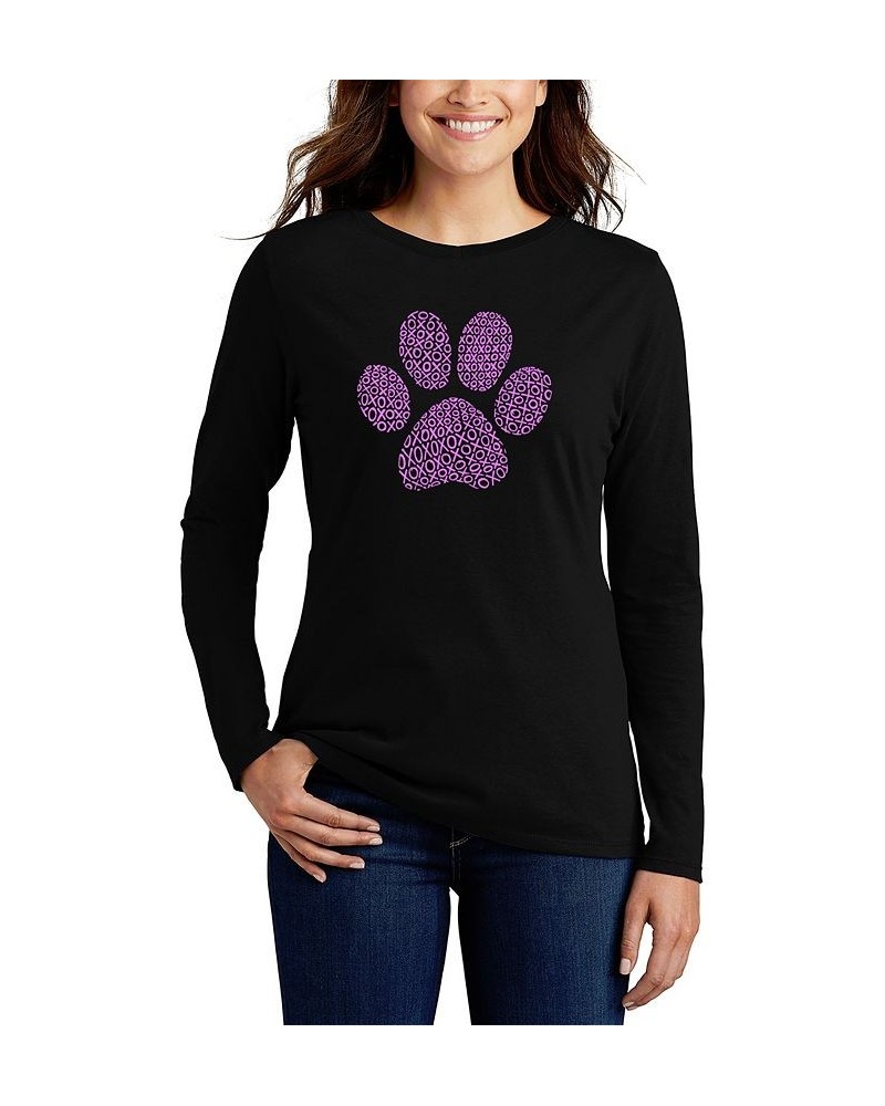 Women's XOXO Dog Paw Word Art Long Sleeve T-shirt Black $17.02 Tops