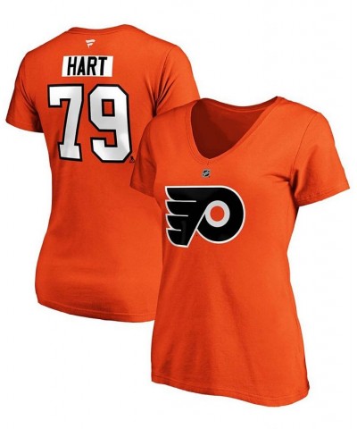 Women's Carter Hart Orange Philadelphia Flyers Authentic Stack Name and Number V-Neck T-shirt Orange $18.48 Tops