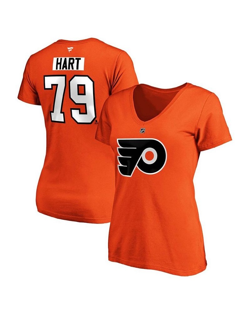 Women's Carter Hart Orange Philadelphia Flyers Authentic Stack Name and Number V-Neck T-shirt Orange $18.48 Tops