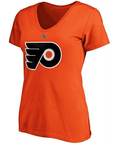 Women's Carter Hart Orange Philadelphia Flyers Authentic Stack Name and Number V-Neck T-shirt Orange $18.48 Tops