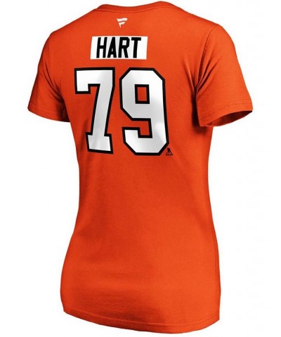 Women's Carter Hart Orange Philadelphia Flyers Authentic Stack Name and Number V-Neck T-shirt Orange $18.48 Tops