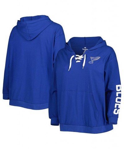 Women's Royal St. Louis Blues Plus Size Lace-Up Pullover Hoodie Royal $27.20 Sweatshirts