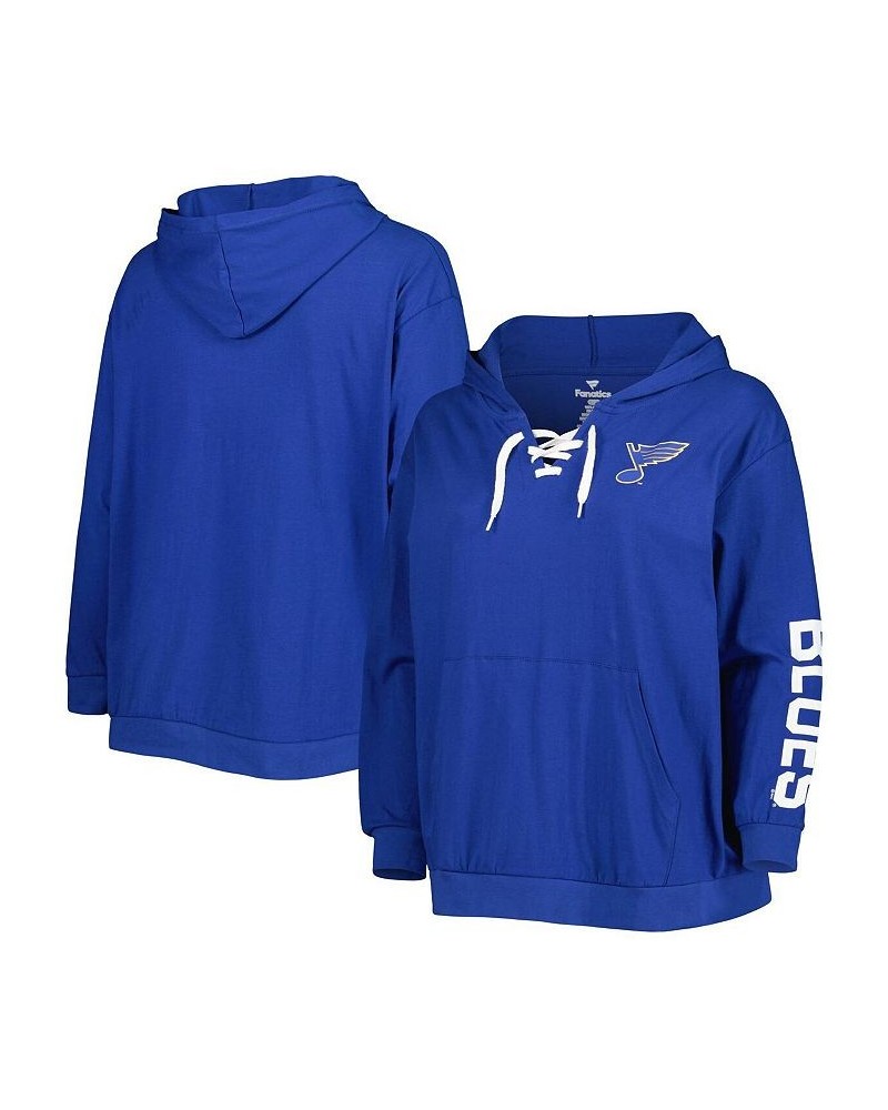 Women's Royal St. Louis Blues Plus Size Lace-Up Pullover Hoodie Royal $27.20 Sweatshirts