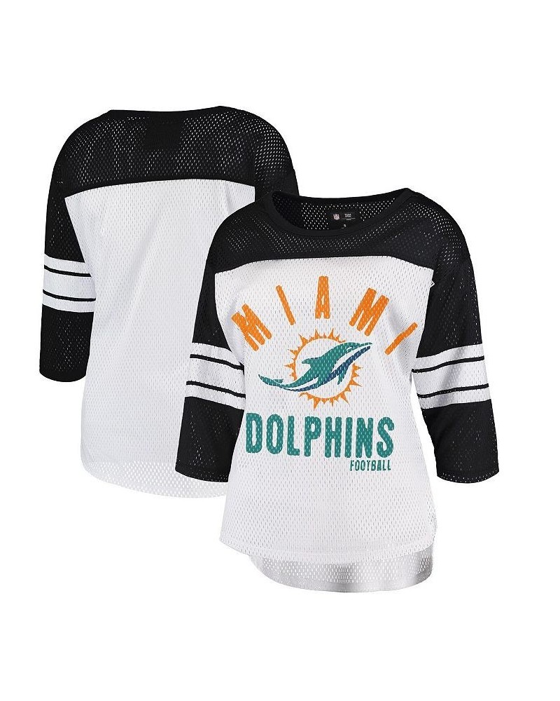 Women's White Black Miami Dolphins First Team Three-Quarter Sleeve Mesh T-shirt White, Black $26.87 Tops