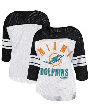 Women's White Black Miami Dolphins First Team Three-Quarter Sleeve Mesh T-shirt White, Black $26.87 Tops